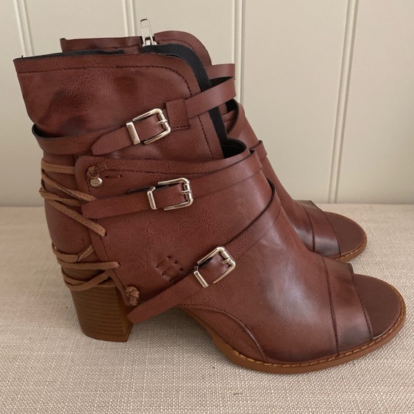 Shoes - Brown Open Toe Western Boho  Booties